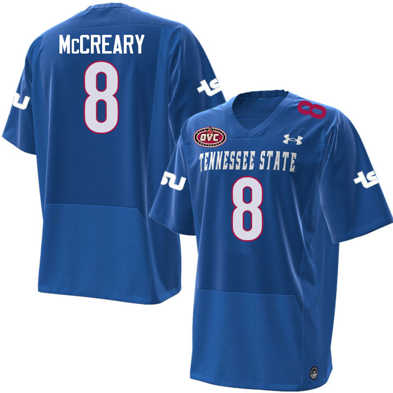 Tennessee State Tigers #8 Caleb McCreary College Football Jerseys,Uniforms-Blue
